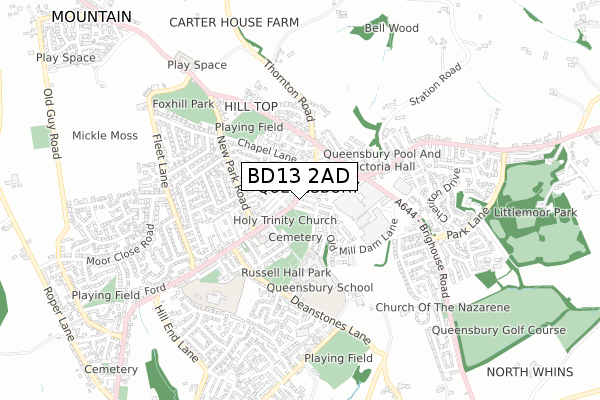 BD13 2AD map - small scale - OS Open Zoomstack (Ordnance Survey)