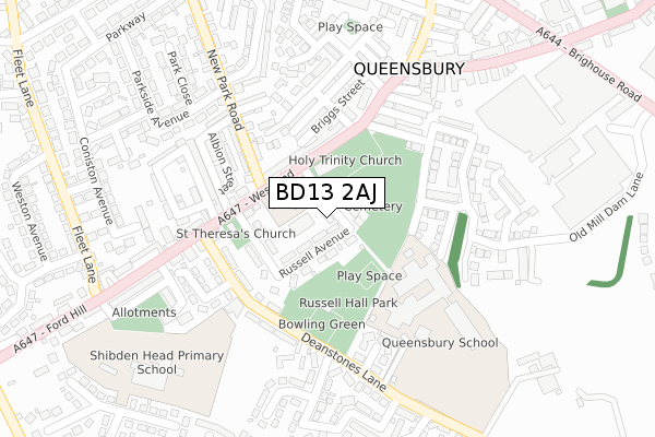 BD13 2AJ map - large scale - OS Open Zoomstack (Ordnance Survey)