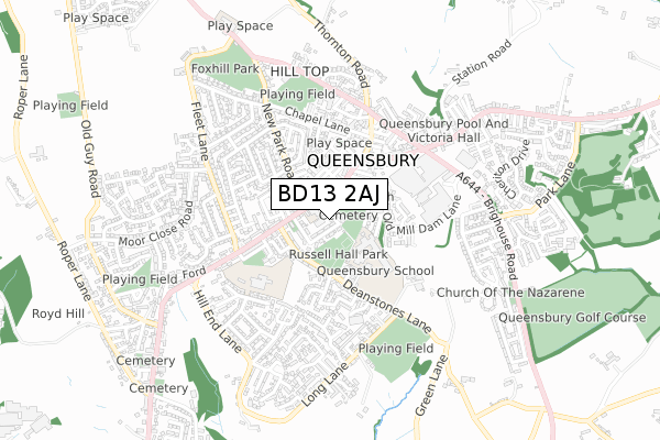 BD13 2AJ map - small scale - OS Open Zoomstack (Ordnance Survey)