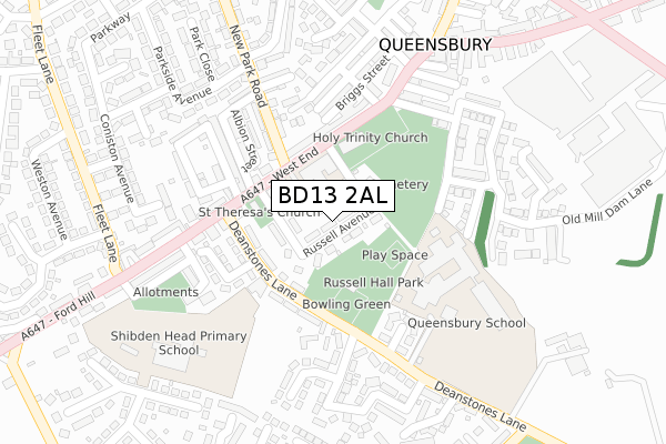 BD13 2AL map - large scale - OS Open Zoomstack (Ordnance Survey)