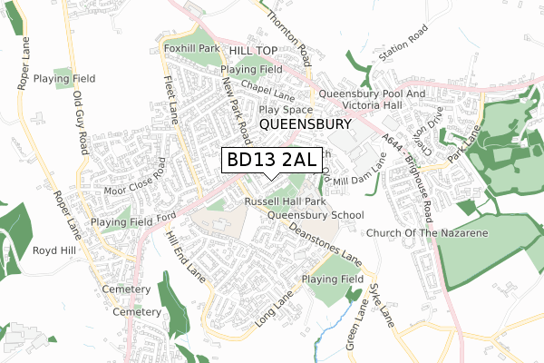 BD13 2AL map - small scale - OS Open Zoomstack (Ordnance Survey)