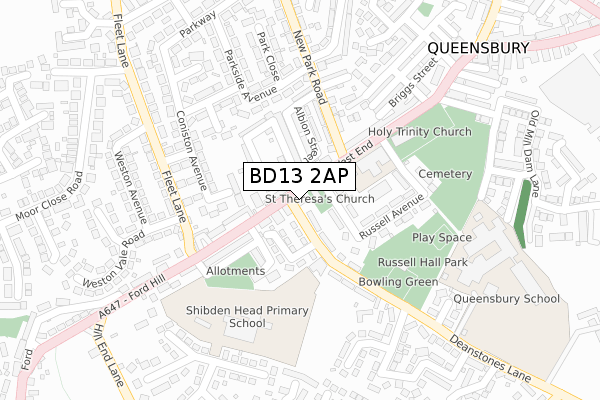 BD13 2AP map - large scale - OS Open Zoomstack (Ordnance Survey)