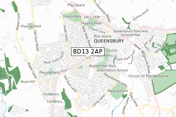 BD13 2AP map - small scale - OS Open Zoomstack (Ordnance Survey)