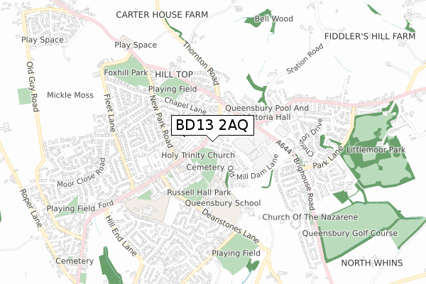 BD13 2AQ map - small scale - OS Open Zoomstack (Ordnance Survey)