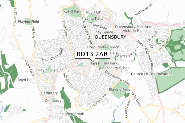 BD13 2AR map - small scale - OS Open Zoomstack (Ordnance Survey)