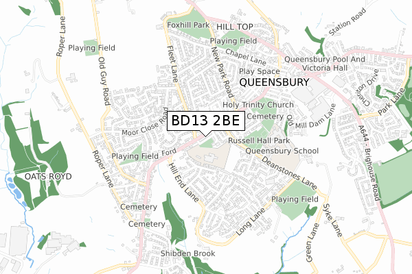 BD13 2BE map - small scale - OS Open Zoomstack (Ordnance Survey)