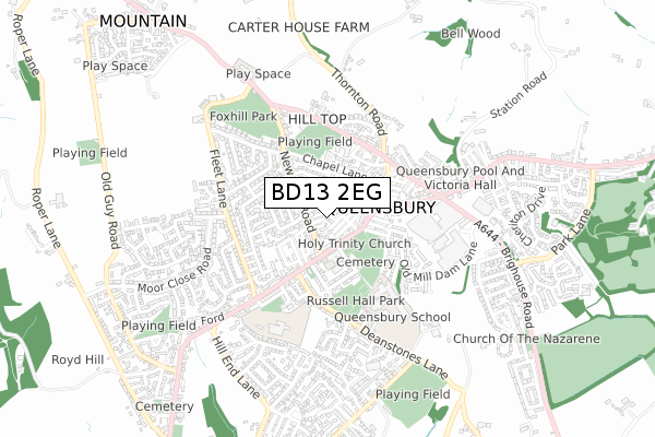 BD13 2EG map - small scale - OS Open Zoomstack (Ordnance Survey)