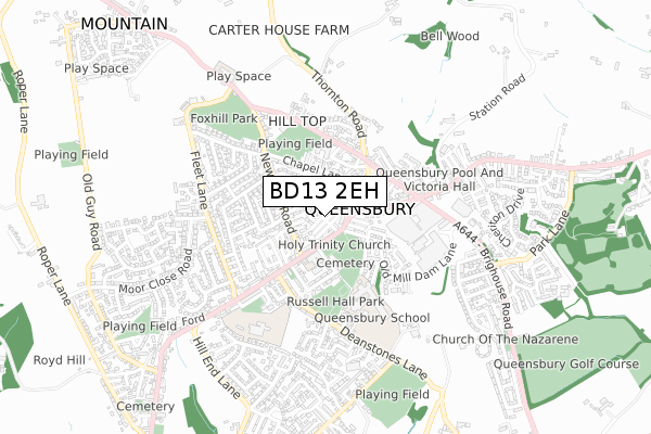 BD13 2EH map - small scale - OS Open Zoomstack (Ordnance Survey)