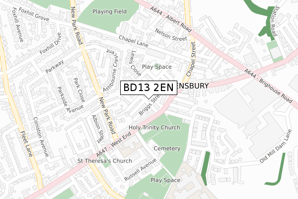 BD13 2EN map - large scale - OS Open Zoomstack (Ordnance Survey)