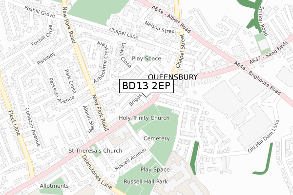 BD13 2EP map - large scale - OS Open Zoomstack (Ordnance Survey)