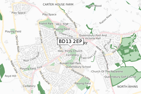 BD13 2EP map - small scale - OS Open Zoomstack (Ordnance Survey)