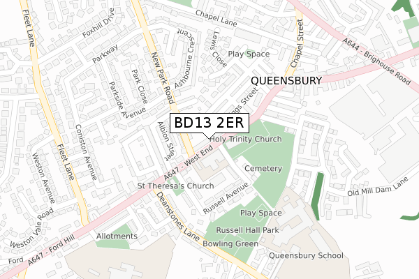 BD13 2ER map - large scale - OS Open Zoomstack (Ordnance Survey)