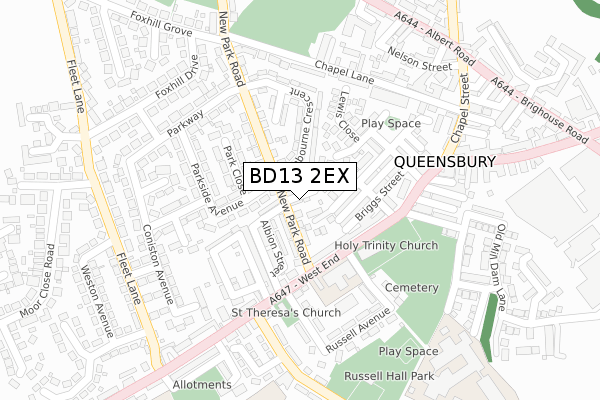 BD13 2EX map - large scale - OS Open Zoomstack (Ordnance Survey)
