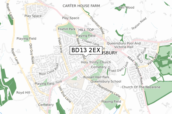 BD13 2EX map - small scale - OS Open Zoomstack (Ordnance Survey)