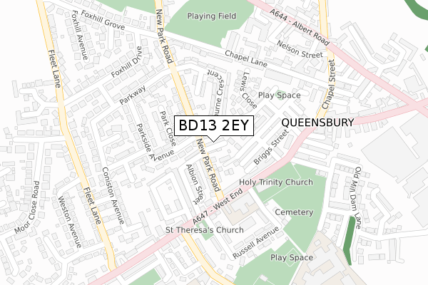 BD13 2EY map - large scale - OS Open Zoomstack (Ordnance Survey)