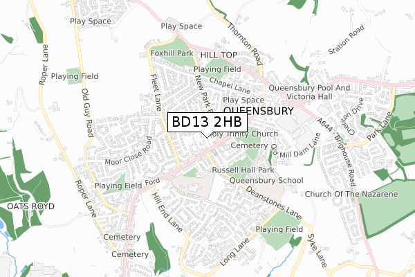 BD13 2HB map - small scale - OS Open Zoomstack (Ordnance Survey)