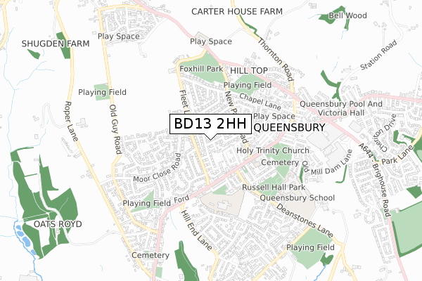 BD13 2HH map - small scale - OS Open Zoomstack (Ordnance Survey)
