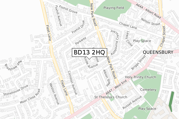 BD13 2HQ map - large scale - OS Open Zoomstack (Ordnance Survey)