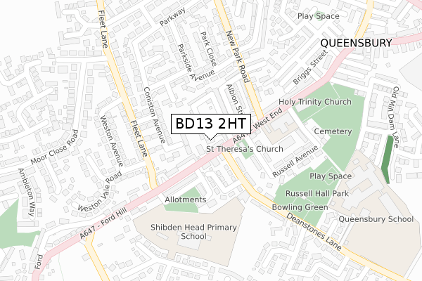 BD13 2HT map - large scale - OS Open Zoomstack (Ordnance Survey)