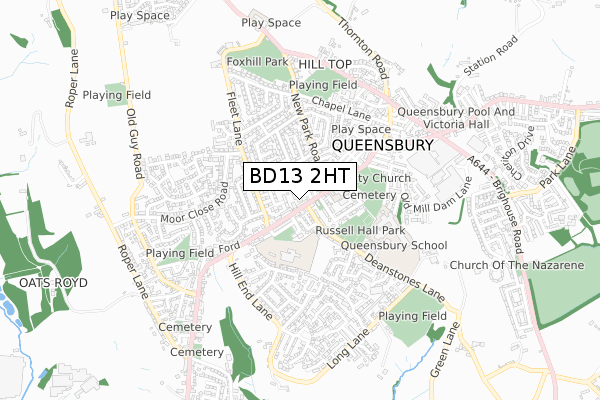 BD13 2HT map - small scale - OS Open Zoomstack (Ordnance Survey)