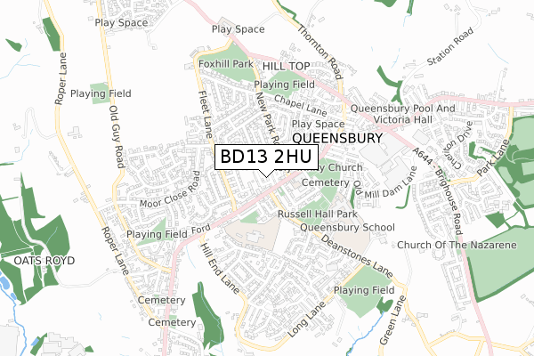 BD13 2HU map - small scale - OS Open Zoomstack (Ordnance Survey)