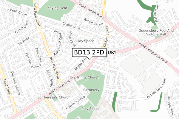 BD13 2PD map - large scale - OS Open Zoomstack (Ordnance Survey)