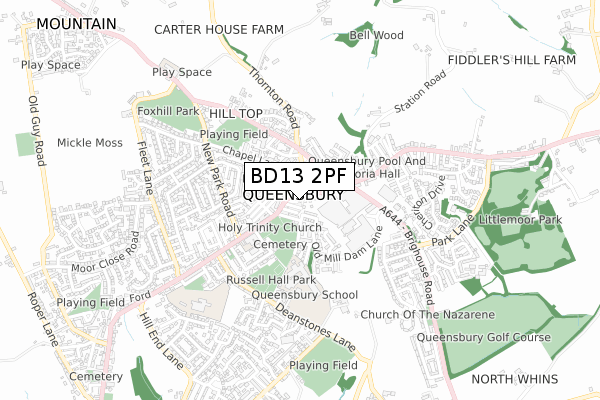 BD13 2PF map - small scale - OS Open Zoomstack (Ordnance Survey)