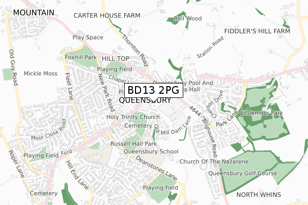 BD13 2PG map - small scale - OS Open Zoomstack (Ordnance Survey)