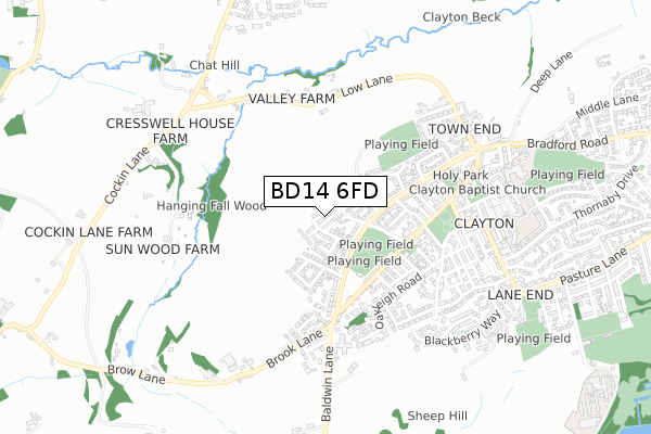 BD14 6FD map - small scale - OS Open Zoomstack (Ordnance Survey)