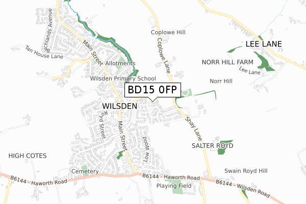 BD15 0FP map - small scale - OS Open Zoomstack (Ordnance Survey)