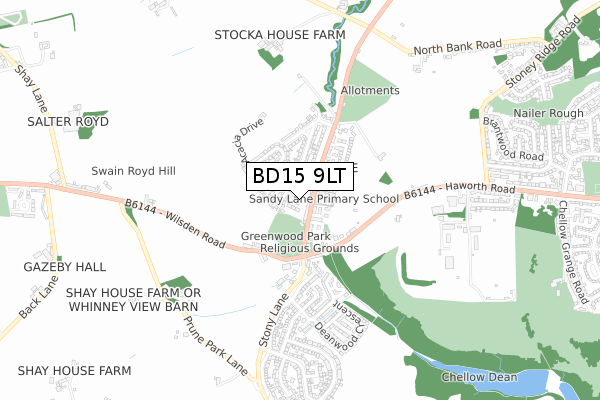 BD15 9LT map - small scale - OS Open Zoomstack (Ordnance Survey)