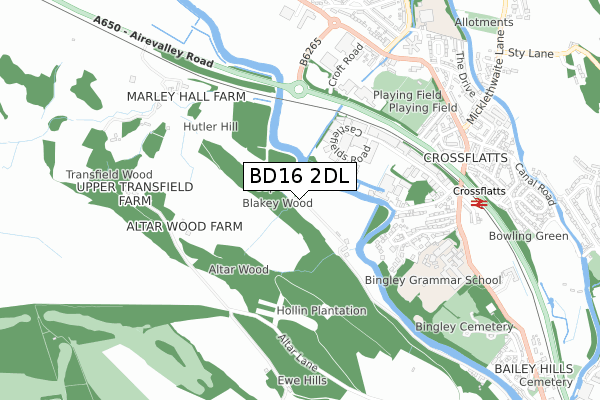 BD16 2DL map - small scale - OS Open Zoomstack (Ordnance Survey)