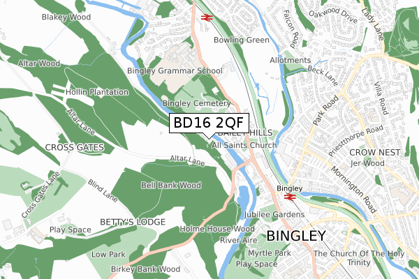 BD16 2QF map - small scale - OS Open Zoomstack (Ordnance Survey)