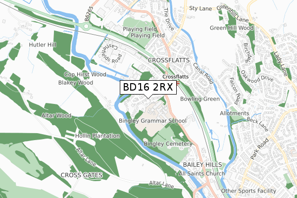 BD16 2RX map - small scale - OS Open Zoomstack (Ordnance Survey)