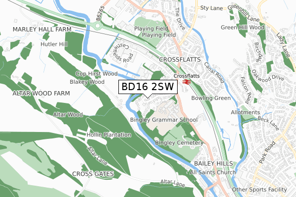 BD16 2SW map - small scale - OS Open Zoomstack (Ordnance Survey)