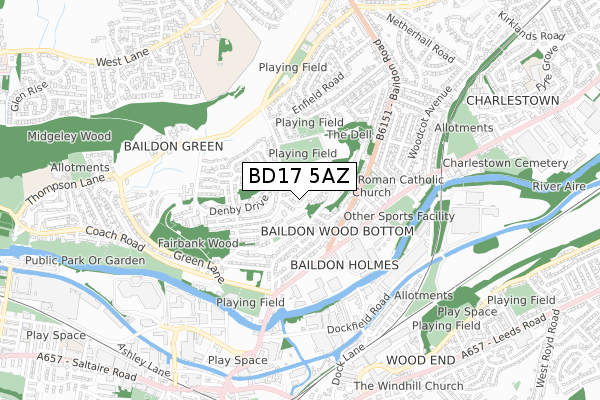 BD17 5AZ map - small scale - OS Open Zoomstack (Ordnance Survey)