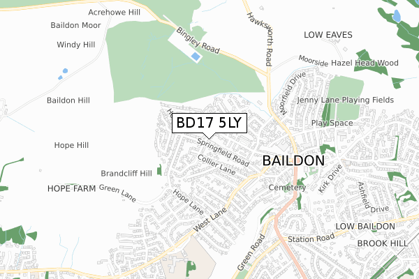 BD17 5LY map - small scale - OS Open Zoomstack (Ordnance Survey)