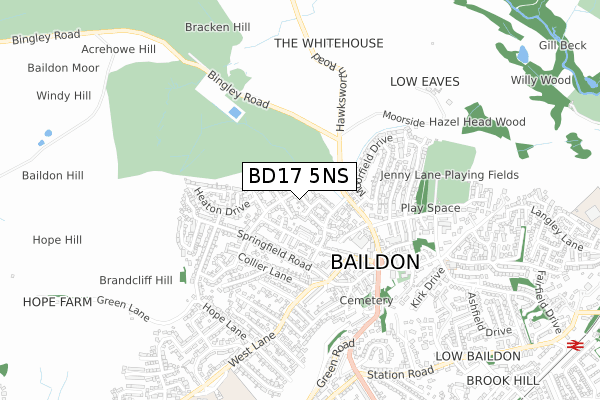 BD17 5NS map - small scale - OS Open Zoomstack (Ordnance Survey)