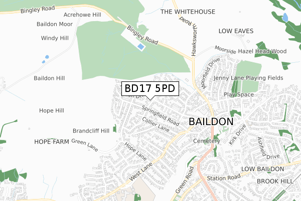 BD17 5PD map - small scale - OS Open Zoomstack (Ordnance Survey)