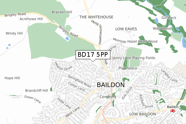 BD17 5PP map - small scale - OS Open Zoomstack (Ordnance Survey)