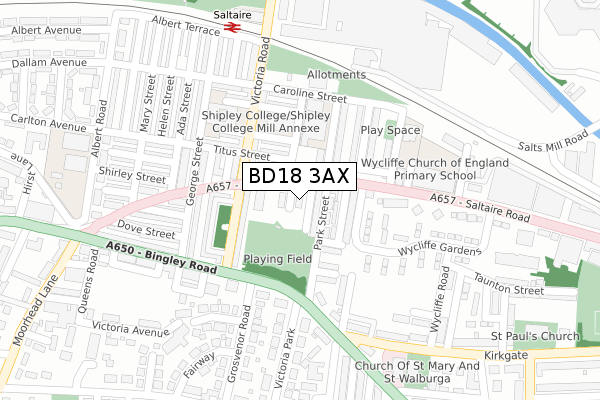 BD18 3AX map - large scale - OS Open Zoomstack (Ordnance Survey)