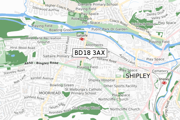 BD18 3AX map - small scale - OS Open Zoomstack (Ordnance Survey)