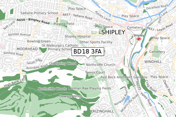 BD18 3FA map - small scale - OS Open Zoomstack (Ordnance Survey)