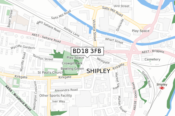 BD18 3FB map - large scale - OS Open Zoomstack (Ordnance Survey)