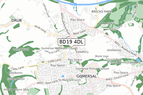 BD19 4DL map - small scale - OS Open Zoomstack (Ordnance Survey)