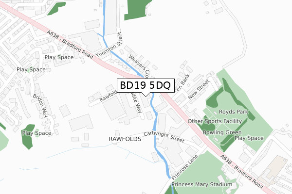 BD19 5DQ map - large scale - OS Open Zoomstack (Ordnance Survey)