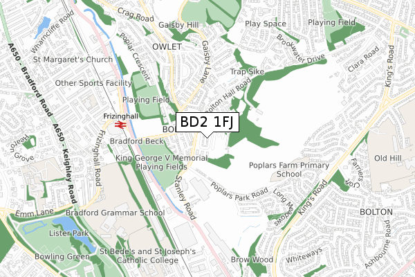 BD2 1FJ map - small scale - OS Open Zoomstack (Ordnance Survey)