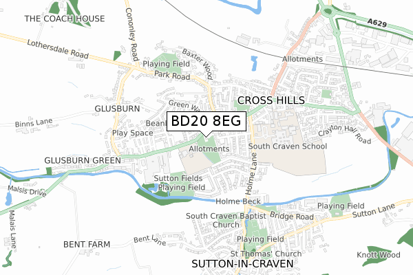 BD20 8EG map - small scale - OS Open Zoomstack (Ordnance Survey)