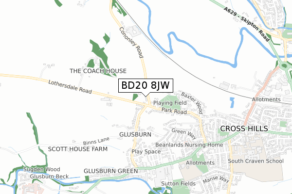 BD20 8JW map - small scale - OS Open Zoomstack (Ordnance Survey)