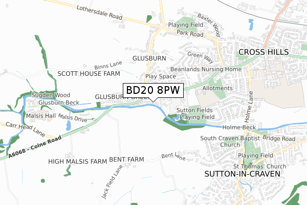 BD20 8PW map - small scale - OS Open Zoomstack (Ordnance Survey)